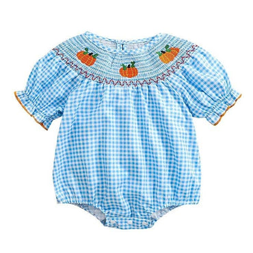 Short Sleeve Plaid Halloween Baby Romper Blue 0-3 M