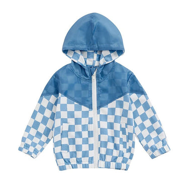 Checkered Hooded Toddler Jacket Blue 9-12 M