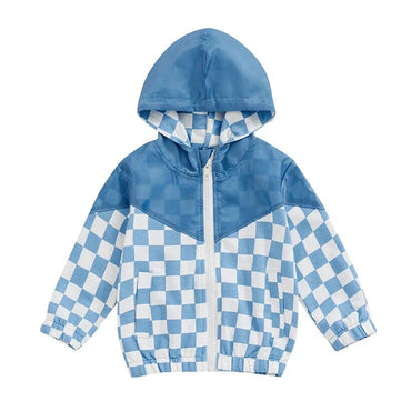 Checkered Hooded Toddler Jacket Blue 9-12 M