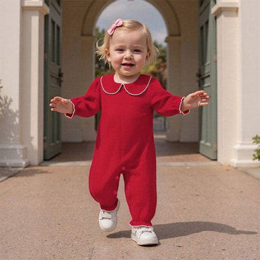 Long Sleeve Solid Collar Baby Jumpsuit