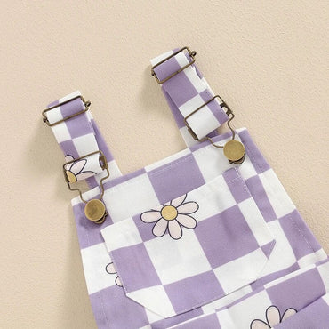 Sleeveless Daisy Checkered Toddler Romper