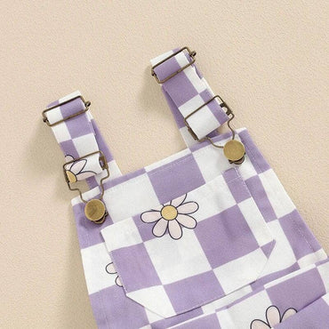 Sleeveless Daisy Checkered Toddler Romper
