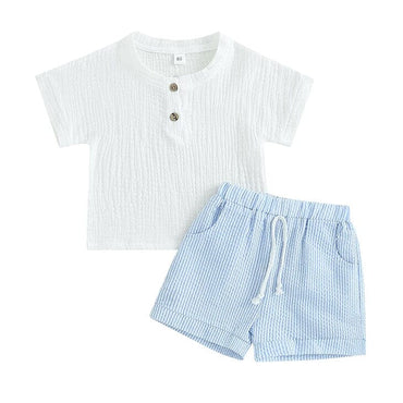 White Linen Striped Toddler Set Blue 9-12 M