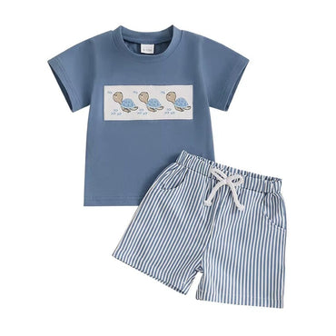 Short Sleeve Turtle Striped Shorts Baby Set