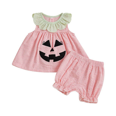Ruffle Collar Plaid Halloween Baby Set
