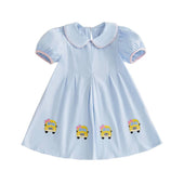 Puff Sleeve Collar Back To School Toddler Dress Dresses The Trendy Toddlers Blue 3T