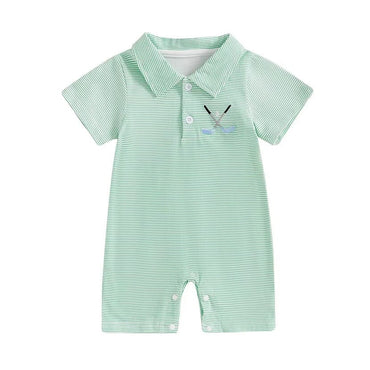 Short Sleeve Striped Golf Baby Romper Green 0-3 M