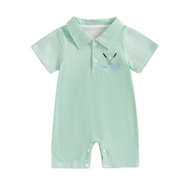 Short Sleeve Striped Golf Baby Romper Green 0-3 M