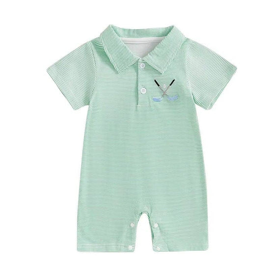 Short Sleeve Striped Golf Baby Romper Green 0-3 M