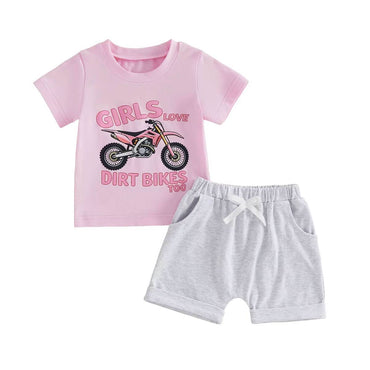 Short Sleeve Girls Love Dirt Bikes Too Baby Set Pink 3-6 M