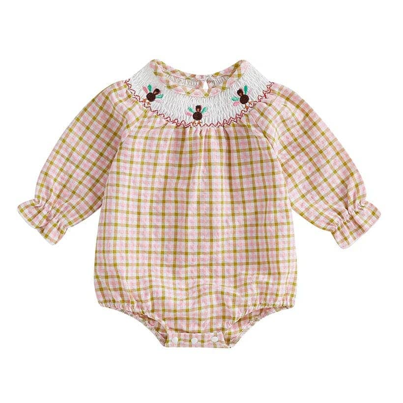 Baby Girl Long Sleeve Vintage Plaid Thanksgiving Romper – The