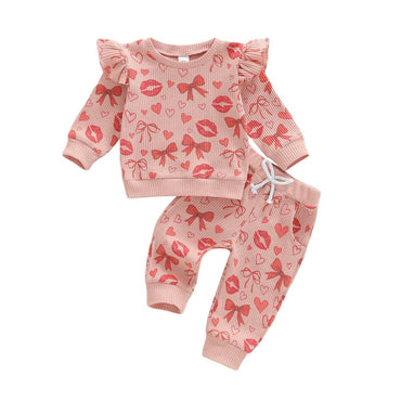 Long Sleeve Valentine's Day Ruffled Baby Set