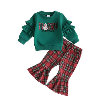 Merry Christmas Plaid Flared Pants Toddler Set