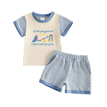 Short Sleeve Striped Playground Toddler Set Sets The Trendy Toddlers