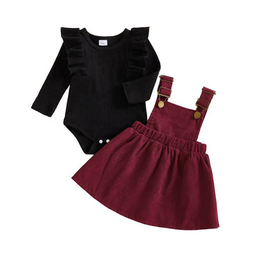 Long Sleeve Suspender Skirt Baby Set Black 0-3 M