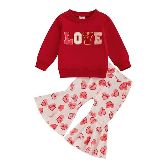 Long Sleeve Love Flared Pants Baby Set Red 9-12 M