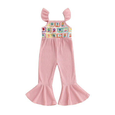 Fly Sleeve Crochet Flared Toddler Jumpsuit Pink 9-12 M