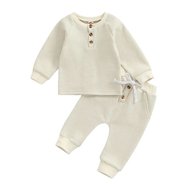 Long Sleeve Solid Waffle Baby Set Beige 3-6 M