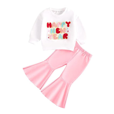 Happy New Year Pink Flared Pants Toddler Set
