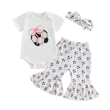 Football Bows Flared Pants Baby Set