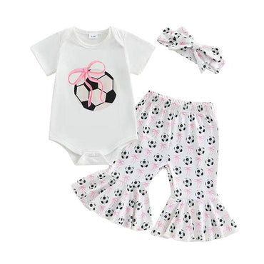 Football Bows Flared Pants Baby Set
