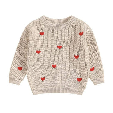 Hearts Knitted Baby Sweater Beige 0-3 M
