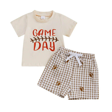 Short Sleeve Game Day Plaid Baby Set