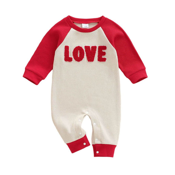 Long Sleeve Striped Love Baby Jumpsuit Beige 0-3 M
