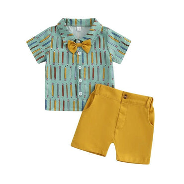 Short Sleeve Pencil Solid Shorts Toddler Set