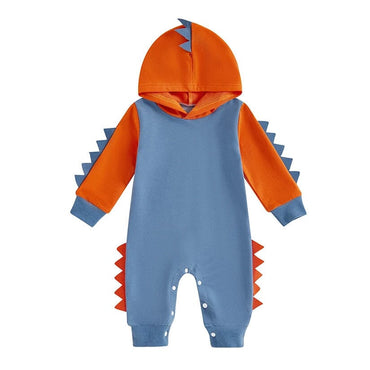 Long Sleeve Dino Hooded Baby Jumpsuit Blue 0-3 M