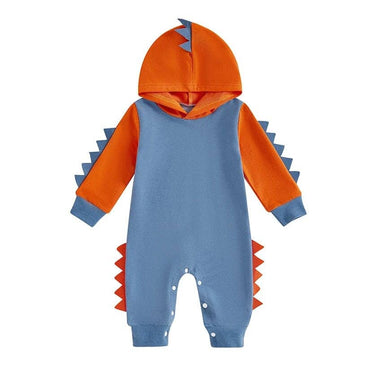 Long Sleeve Dino Hooded Baby Jumpsuit Blue 0-3 M
