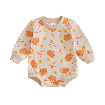 Long Sleeve Pumpkin Bow Baby Romper Rompers The Trendy Toddlers