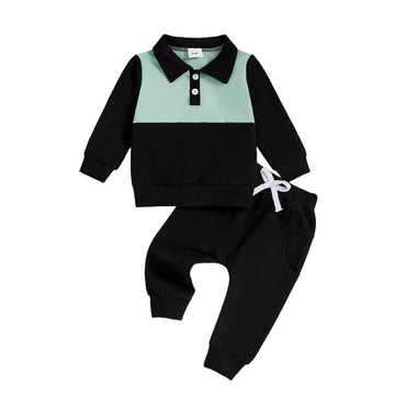 Long Sleeve Collar Baby Set Black 3-6 M