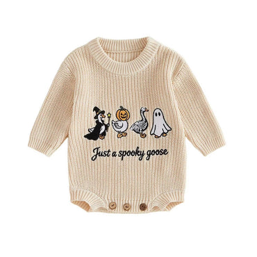 Spooky Goose Knit Baby Romper Beige 0-3 M