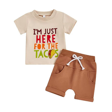 Short Sleeve Tacos Fiesta Baby Set Brown 3-6 M