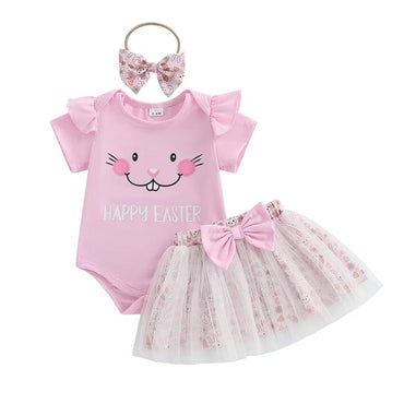 Short Sleeve Tulle Skirt Easter Baby Set Pink 0-3 M