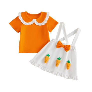 Short Sleeve Collar Carrot Easter Baby Set