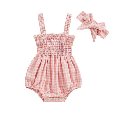 Sleeveless Plaid Baby Romper Pink 0-3 M