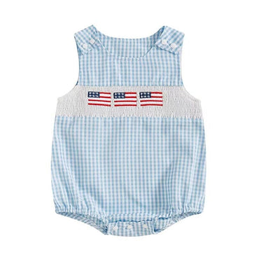 Sleeveless Plaid American Baby Romper Blue 0-3 M