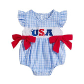 USA Bows Plaid Baby Romper