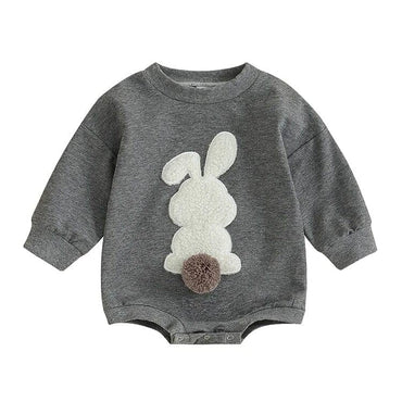 Long Sleeve Fluffy Bunny Baby Bodysuit Gray 3-6 M