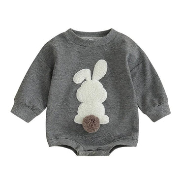 Long Sleeve Fluffy Bunny Baby Bodysuit Gray 3-6 M