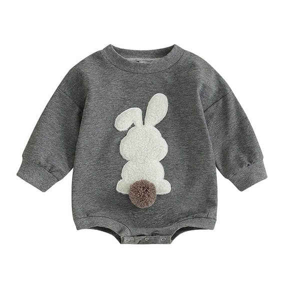 Long Sleeve Fluffy Bunny Baby Bodysuit Gray 3-6 M