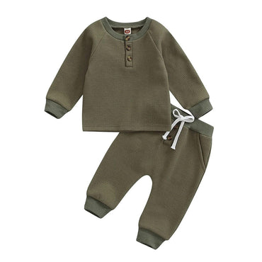 Long Sleeve Solid Waffle Baby Set Green 3-6 M