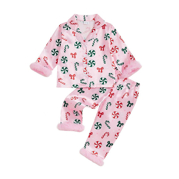 Long Sleeve Christmas Toddler Pajama Set Pink 12-18 M