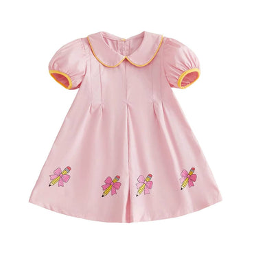 Puff Sleeve Collar Back To School Toddler Dress Dresses The Trendy Toddlers Pink 3T