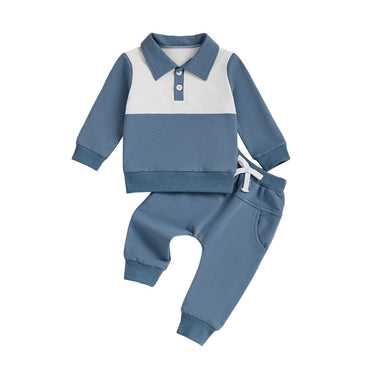Long Sleeve Collar Baby Set Blue 3-6 M