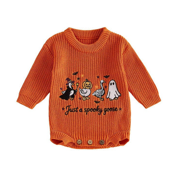 Spooky Goose Knit Baby Romper Orange 0-3 M