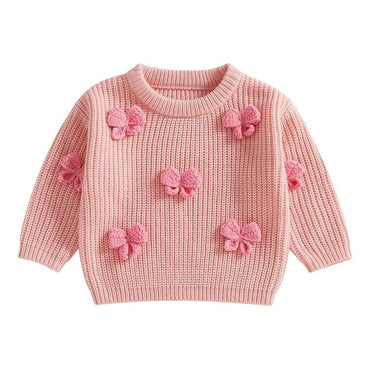 Long Sleeve Knitted Bows Toddler Sweater Pink 9-12 M