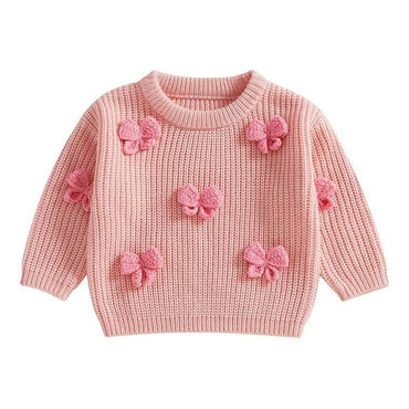 Long Sleeve Knitted Bows Toddler Sweater Pink 9-12 M